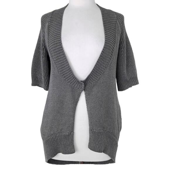Theory Mari New Malaga Chunky Linen Cardigan Sweater Short Sleeve Gray - Picture 1 of 9